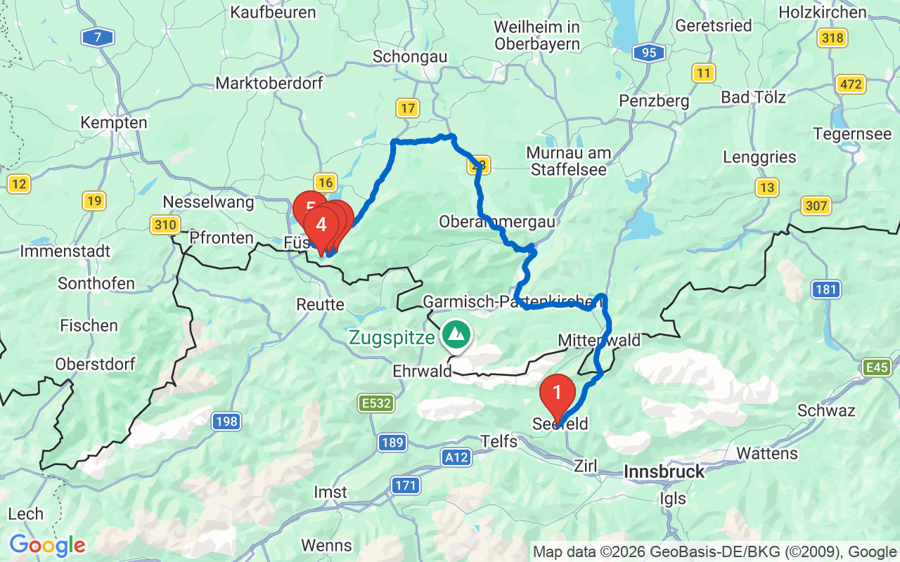 Driving map — Neuschwanstein & Füssen, Bavaria